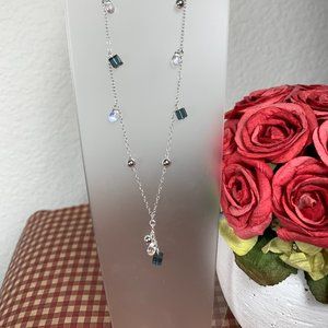 NEW 17.5" Hand-wired Real Silver (not plated) & Iolite Moonstone Tassel Necklace